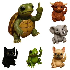 Mini Middle Finger Gesture Animal Figurine Cute Resin Turtle Frog Elephant Ornament for Desk Decor Funny Prank Gifts