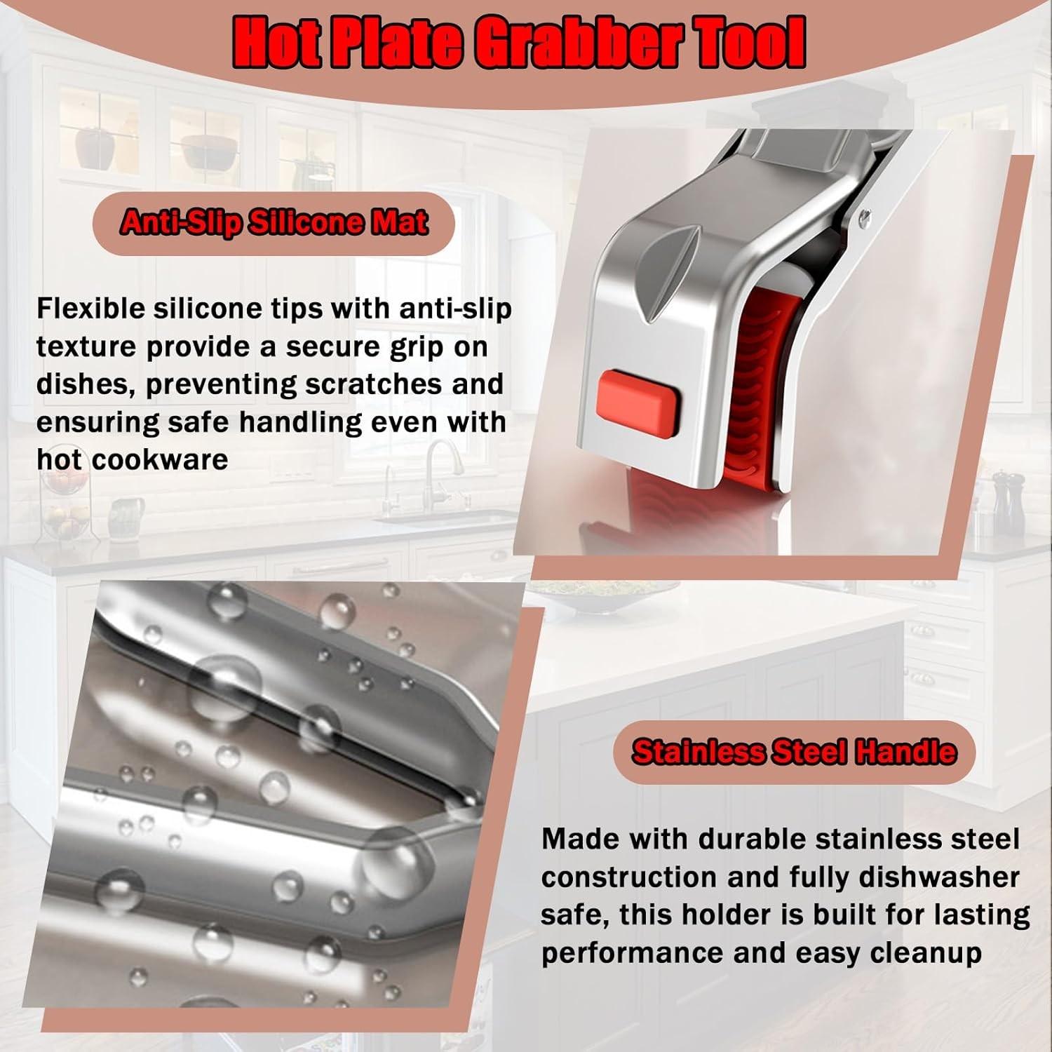 2pcs Anti Scald Stainless Steel Clamp for Pizza Pan Oven Air Fryer Heat Resistant Non Slip Grip for Housewives Renters Young Adults