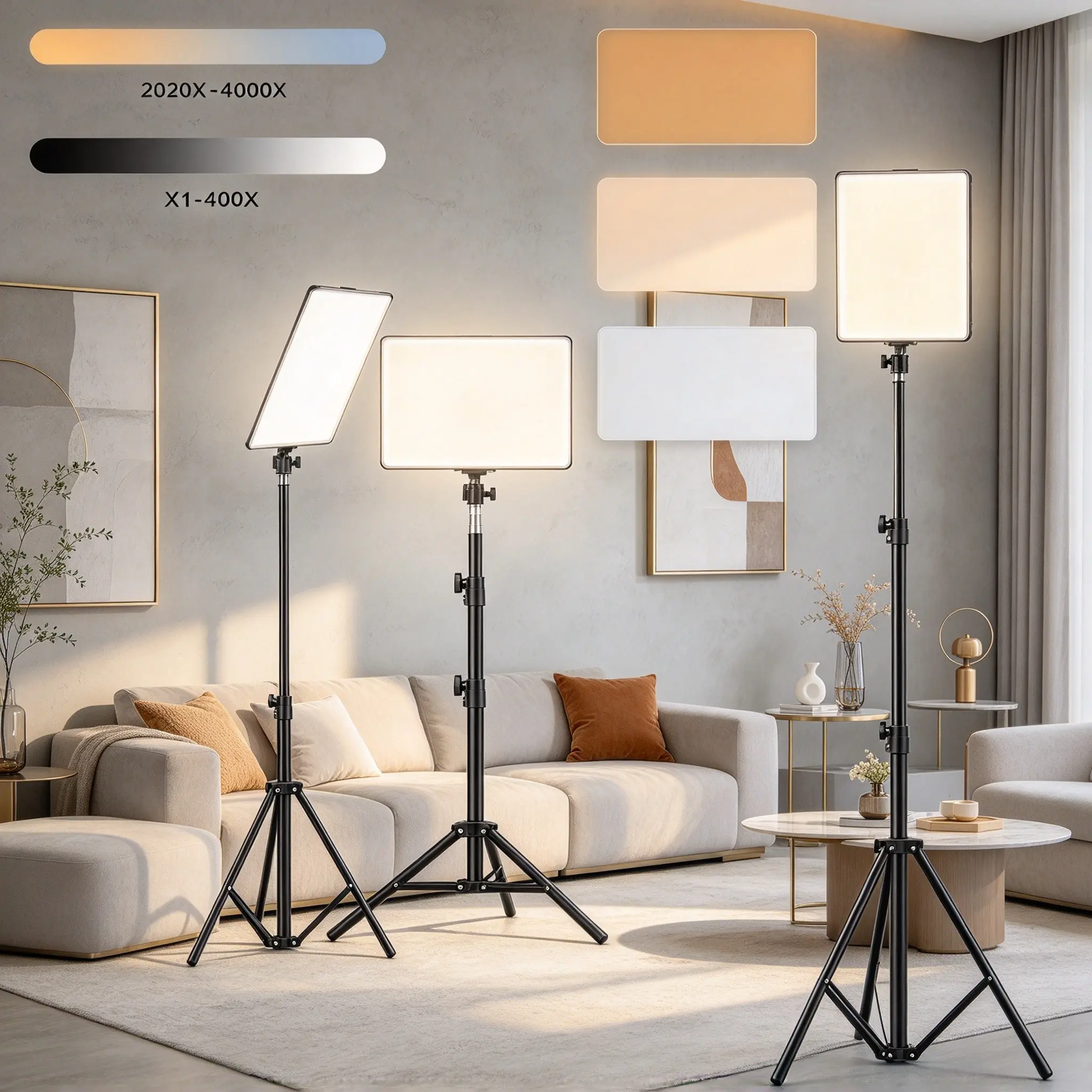 23x16cm Large Surface LED Light, Adjustable Height Stand, Multiple Color Temperature and Brightness Settings, Video Conference and Still Life Photography Lamp