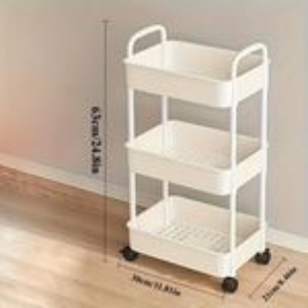 Multi-layer multi-functional trolley, multi-functional storage rack, Display storage rack, movable trolley, movable shelf, 4 universal wheels, suitable for kitchen, bathroom, multi-scene use, made of plastic, cannot place heavy objects