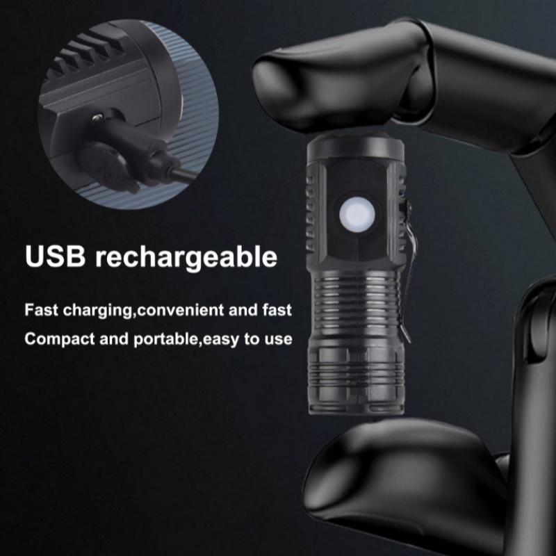 Portable Rechargeable LED Flashlight, Camping Fishing Outdoor Adventure, Mini Pocket Light with Clip, Ultra-Bright Three-Head Design, High Lumens Flashlight