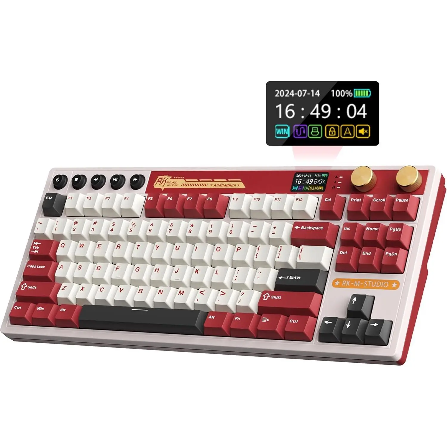 M87  Gaming Keyboard with Screen &  Knobs, Red | /2.4G/Wired, Hot Swappable Cream Switches, 5-Layer Noise Dampening Gasket Structure,Compact 75% Size for PC/WIN/