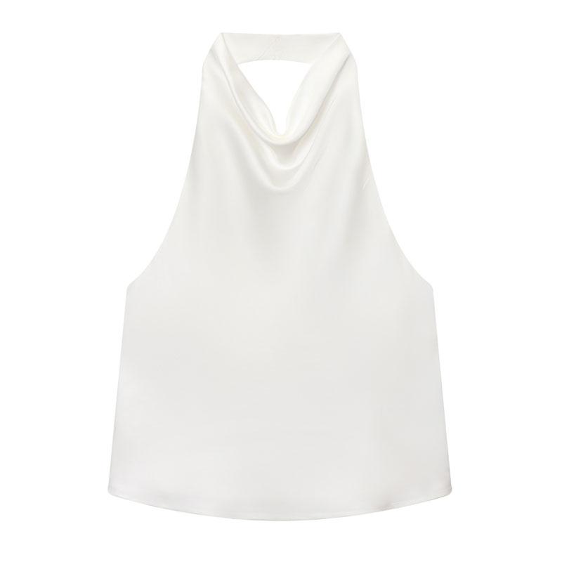 Summer Women's Halter Top Sleeveless Vest Fitted Satin Backless Cute Top Black Pink White Streetwear Elegant Women's Top Casual Brown Sexy Top