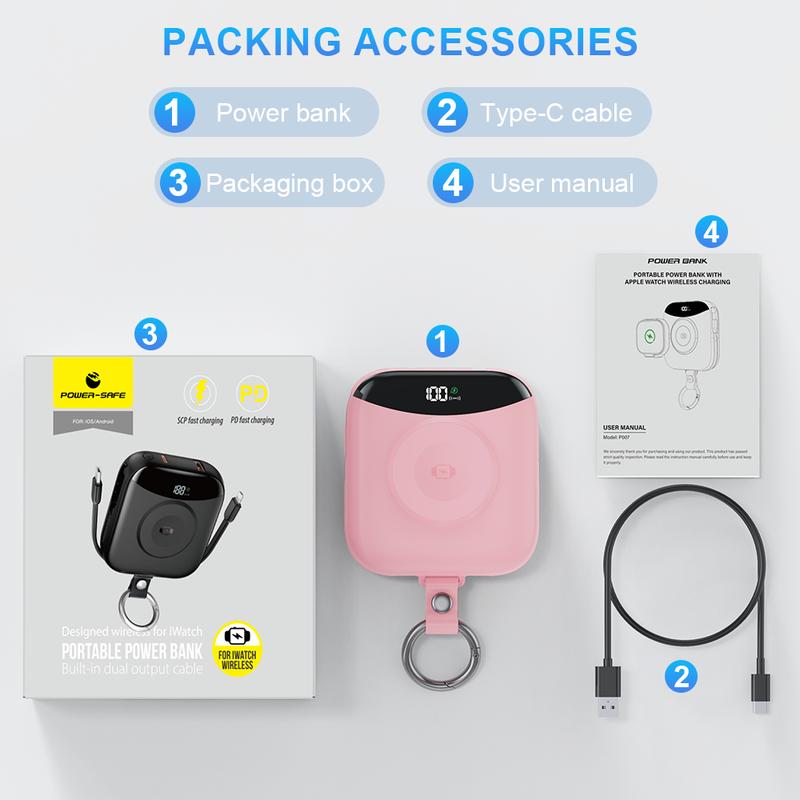 Diamuar Portable Charger, 10000mAh 22.5W Fast Charging Power Bank with Built-in Cables, Travel Essential Battery Pack with LED Display, Keychain Battery Phone Charger for iPhone, iWatch 10/9/8/7/6/SE/5/4