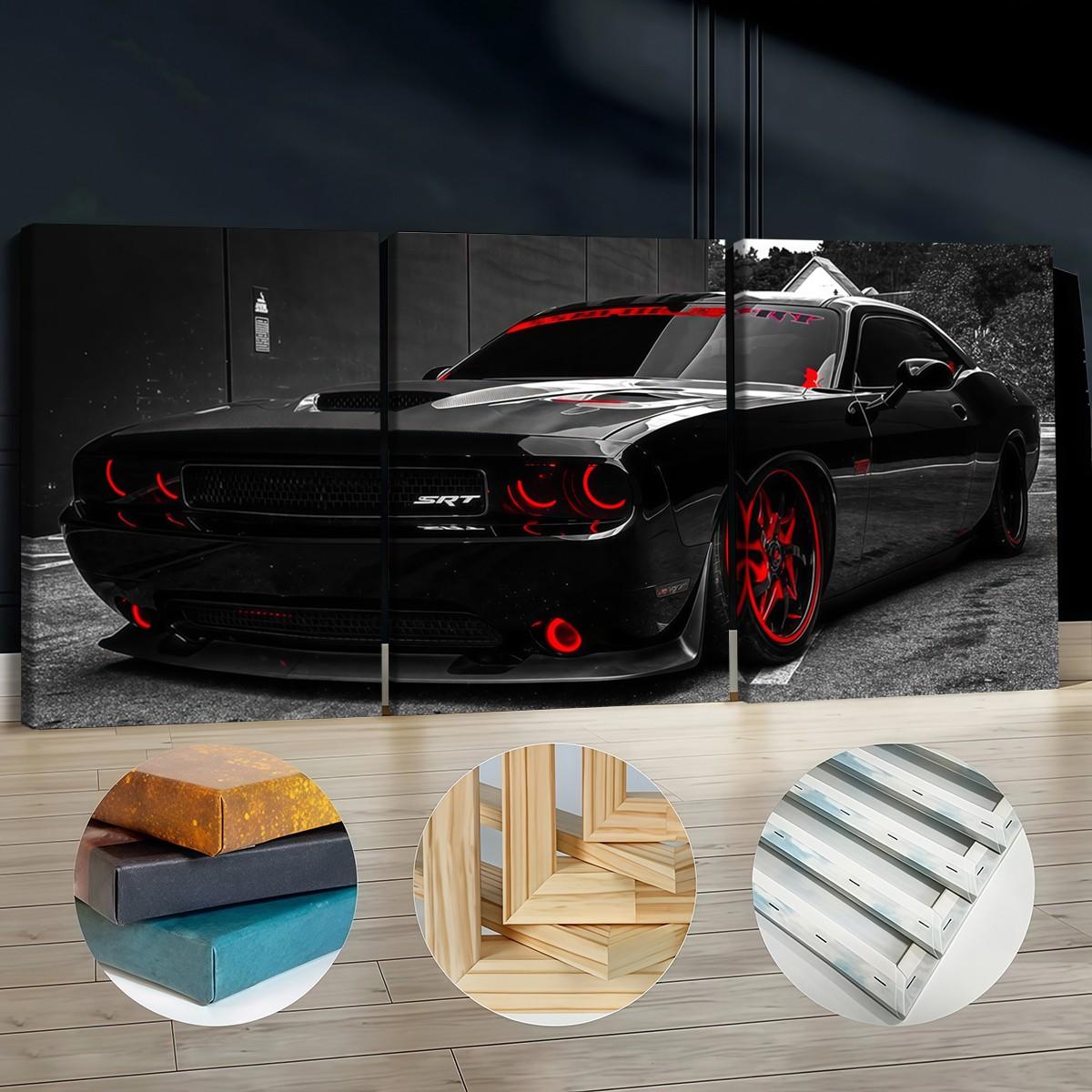 3-Piece Wood Framed Canvas Art Set, Modern Racing Car Decorative Wall Posters, High-Definition Waterproof Home Decoration