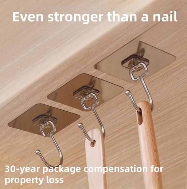 10 pieces of wall mounted hooks with strong adhesive and no need for drilling holesThey can be used to stick kitchen items on the wall without leaving any marks The hooks are made of durable materials Organiser Organizing