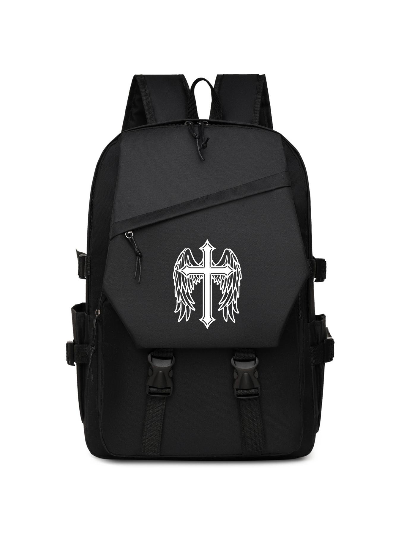 Cross Wings Print Backpack, Large Capacity Waterproof Laptop Bag, Casual School & Business Bag, Unisex, All Seasons