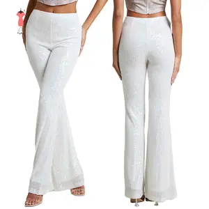 Women´s Spring AutumnFlared Pants High Waist Elastic Band Sequins Bell-bottom Pants