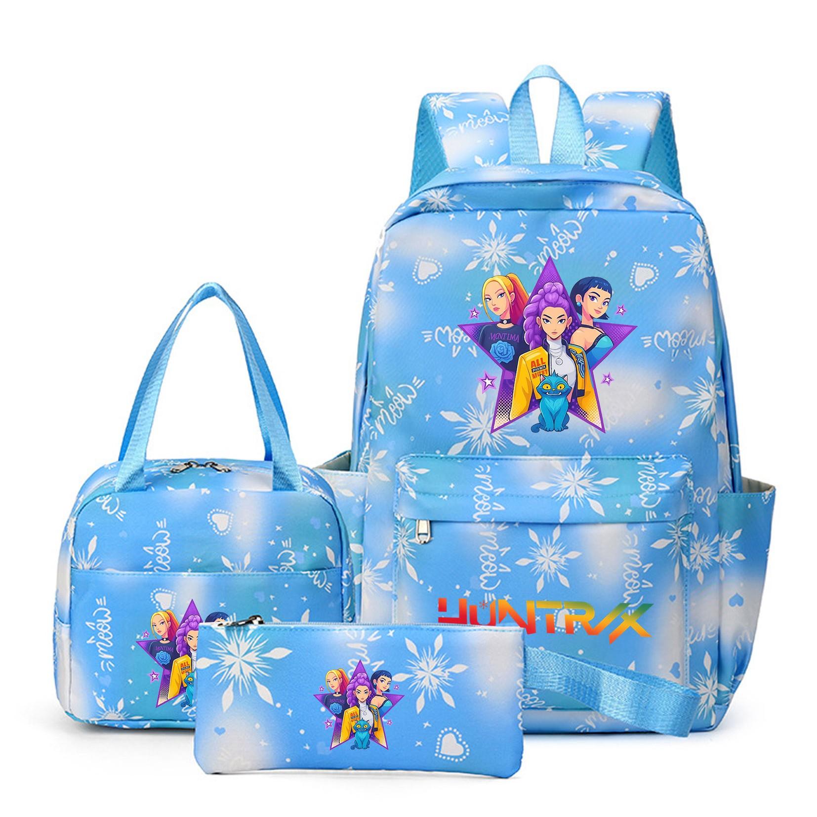 Snowflake Pattern Backpack Set, Kpop Print, Six-Seven Gesture, Laptop Sleeve, Lunch Bag, Pen Case, Large Capacity, Adjustable Straps