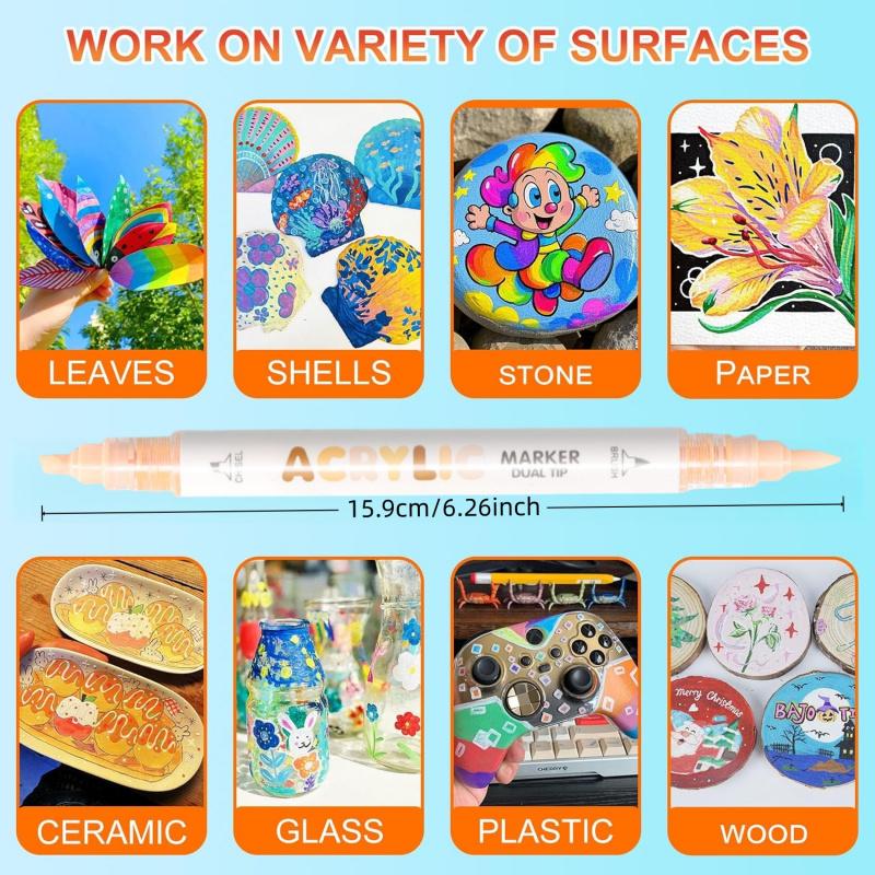 Acrylic Paint Pens Dual Tip Brush & Chisel Tip, Art Color Set Acrylic Paint Markers Automatic Ink Control,for Rock Painting,Ceramic,Wood, Canvas,Glass, Stone,Fabric,Card Making,DIY & Art Supplies, Acrylic Art Kit