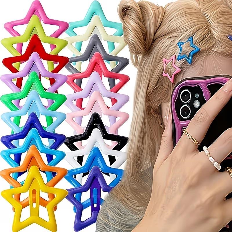 30 Random Color Star Hair Clips, Sweet Cute Design, Protects Hair, Daily Versatile Use, Fashionable Girl's Hair Accessories