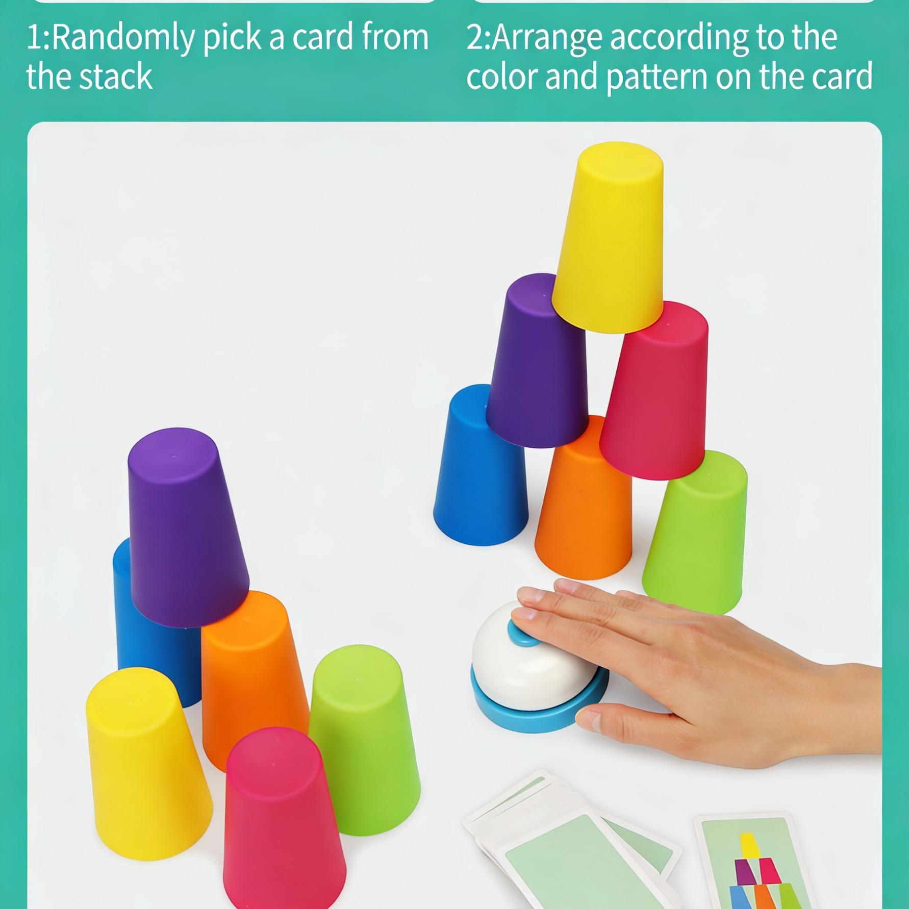 Educational Stack Cups Set, Color Recognition Cards, Toy, Focus Logic Thinking, Two-Person Interactive Puzzle, Stacker