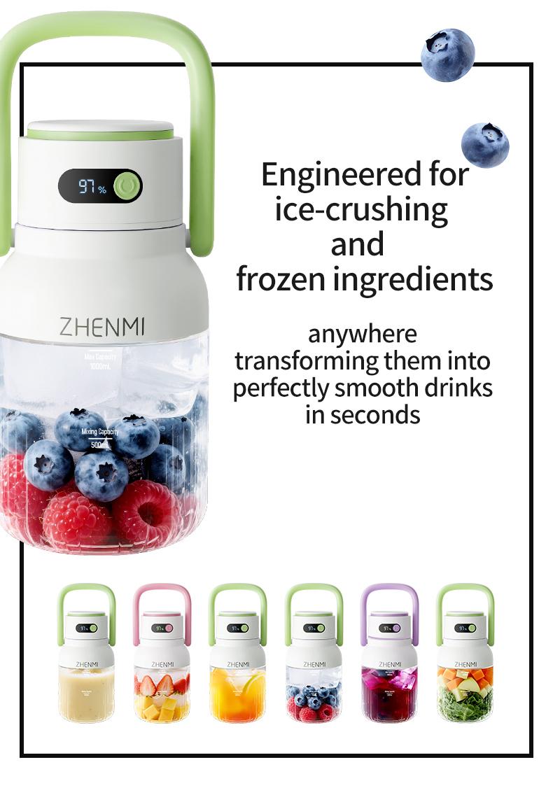The Thoughtful Gift for Holidays and Birthdays: ZHENMI Cordless Blender, 33oz BPA-Free, Perfect for Making Two-Serving Smoothies, Crushes Ice, USB Rechargeable – For a Fresh & Healthy Start as a Couple. Share Healthy Moments Together!