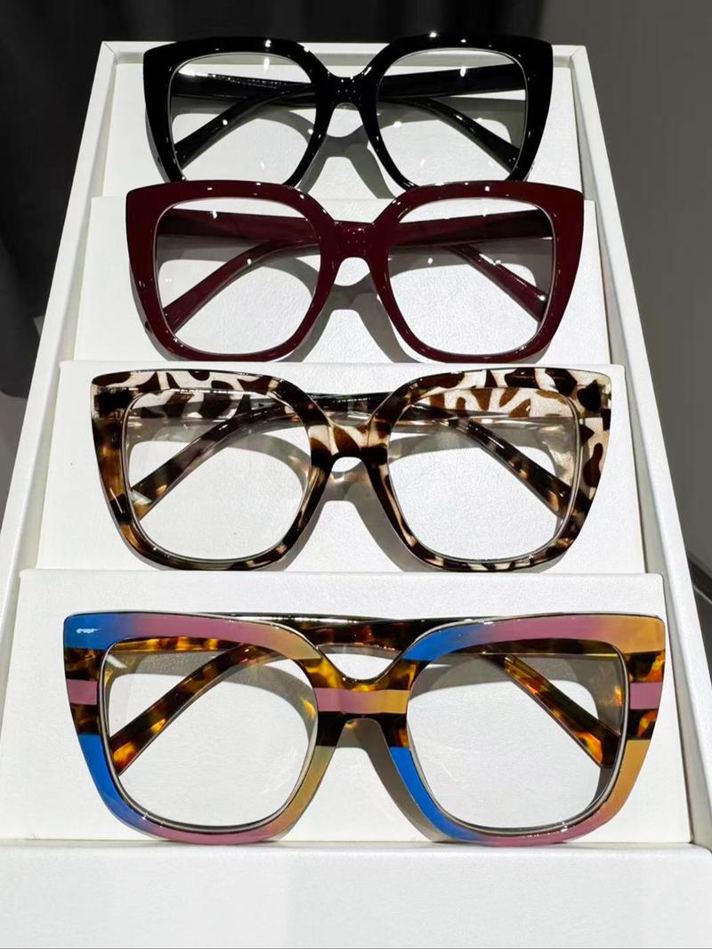 Women's Classic Cat Eye Glasses, 3-4 Pairs Casual Daily Wear, Suitable for Office & Commuting, Comfortable Flat Lenses, Leopard Pattern Eyeglasses