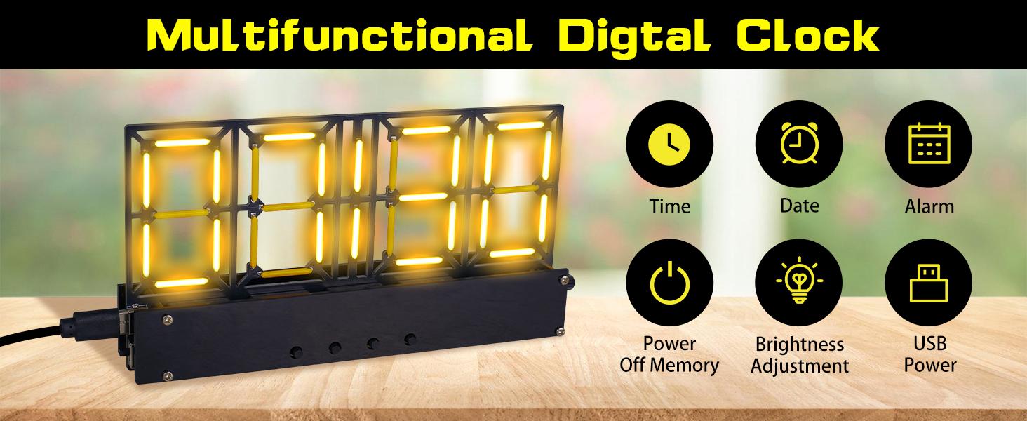 Soldering Practice Kit, 4-Bit Digital Clock Kit with Lighting Adjustment, Soldering Projects Alarm Clock DIY Electronic Kits for Adult Teens Learning Creative Present