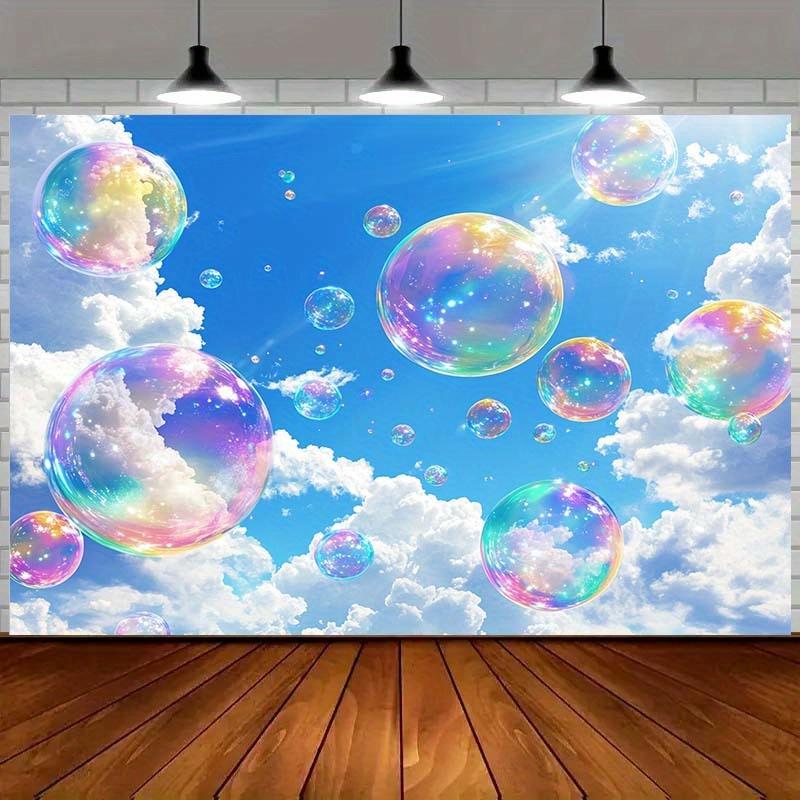 2D Flat Banner, 1pc Sky and Cloud Backdrop with Colorful Soap Bubbles - Blue Sky Photography Background, Suitable for Parties, Events, and Celebrations, Polymer Material, Multiple Sizes Available, Perfect for Bir