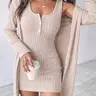【Black Friday】Women's Ribbed Knit Sleeveless Bodycon Mini Dress and Long-Sleeve Open-Front Cardigan Two-Piece Set