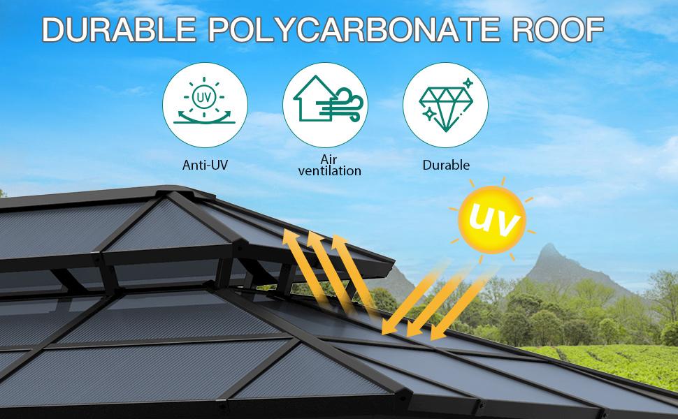 Garvee 10'x12' Hardtop Gazebo, Outdoor Polycarbonate Double Roof Canopy, Aluminum Frame Permanent Pavilion with Curtains and Netting, Sunshade for Garden, Patio, Lawns (Gray)