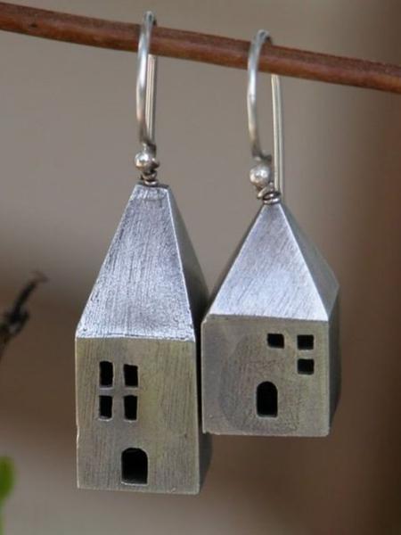 Vintage House Pendant Earrings for Women, Creative Geometric Design, Casual Jewelry for Daily Wear, Parties & Vacation, Boho Style Jewelry