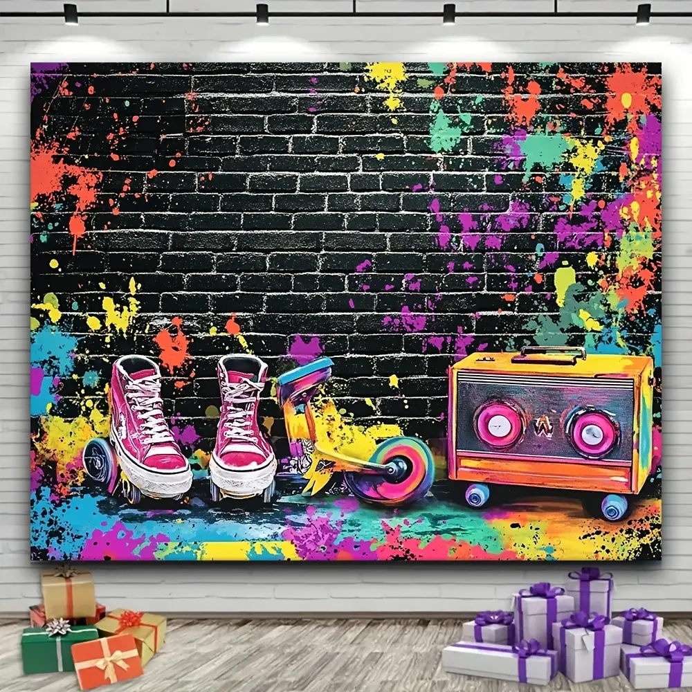 1pc Retro Neon Party Backdrop,  Banner, Themed Wall Decoration for The 80S And 90S, Seasonal Photography Background, Suitable for Camera Rooms And Studio Setups