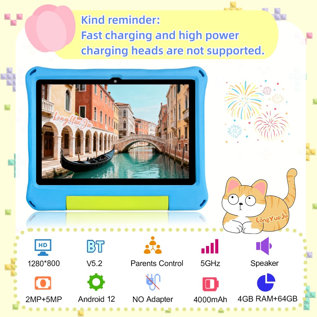 10.1-inch, Smart Android Tablet, Android eight core processor, installed educational software with parental control, time management, suitable for family use, Christmas and Halloween gifts, gifts for boys and girls, no adapter