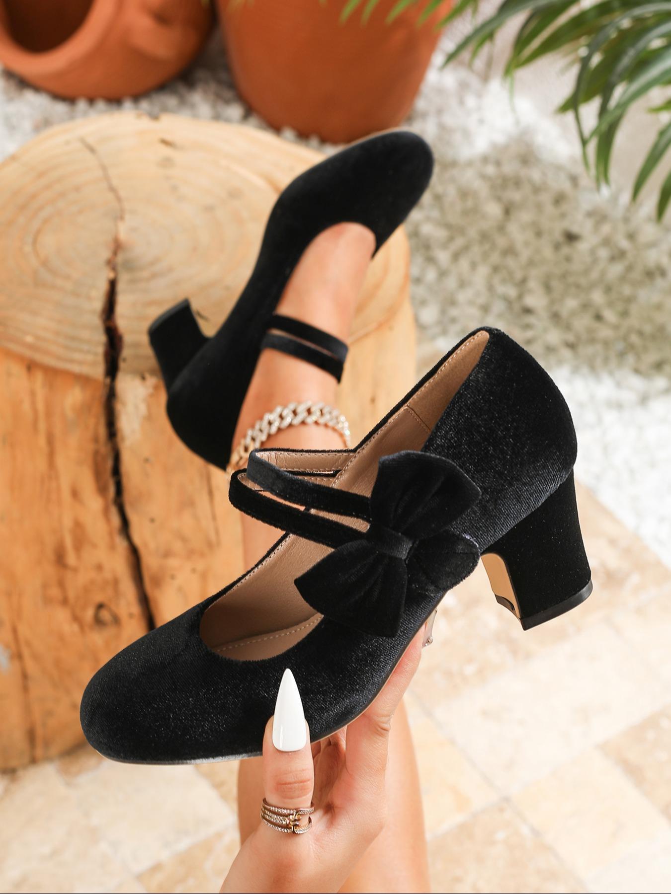 Women's Elegant Bowknot Design Mary Janes Pumps, Fashionable Solid Color Round Toe Thin Heels for Party, Daily Clothing Decor for Women & Girls, Classy, High Heel