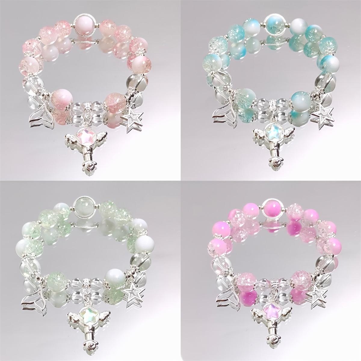 Girls' Rainbow Beaded Charm Bracelet Matching Set - 5/12/20Pcs Multicolor Butterfly, Flower, Heart & Star Charms, Adjustable Elastic Cord, Casual Wear Jewelry for Valentine's Day Gifts, Birthday Party Favors