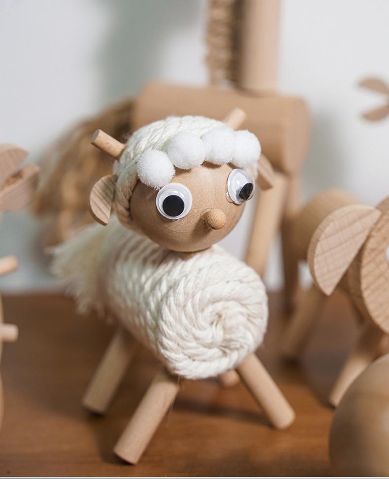 Creative children's DIY material kit, wooden animal stakes and branches small ornaments, handmade dolls and decorations for kindergarten