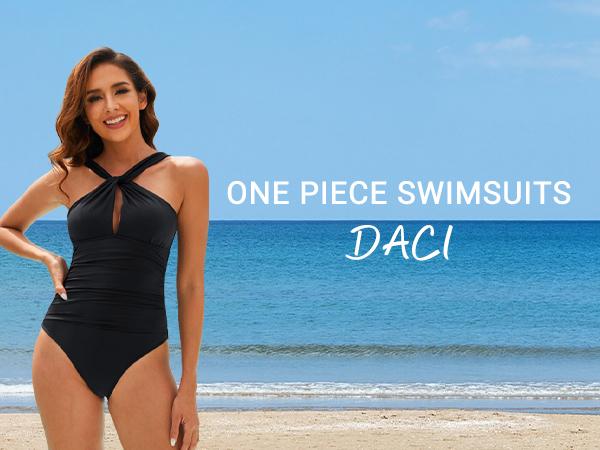 Daci Womens Front Cross One Piece Swimsuits Keyhole Tummy Control Ruched Bathing Suits Swimwear