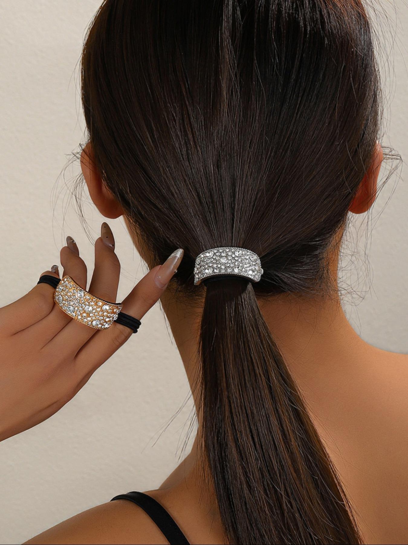 2 Sparkling Rhinestone Hair Ties, Durable Elastic Bands for Strong Hold, Stylish Hair Accessories to Enhance Your Look, Ponytail Hairstyle, Messy Bun
