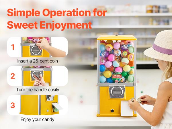 VEVOR Gumball Machine, 21 inch Height Candy Vending Machine Dispenser, 25-Cent Vending Machines for Shopping Malls, Supermarkets, Amusement Parks, Arcades, Holds Up to 180 1.77 inch Spherical Candies