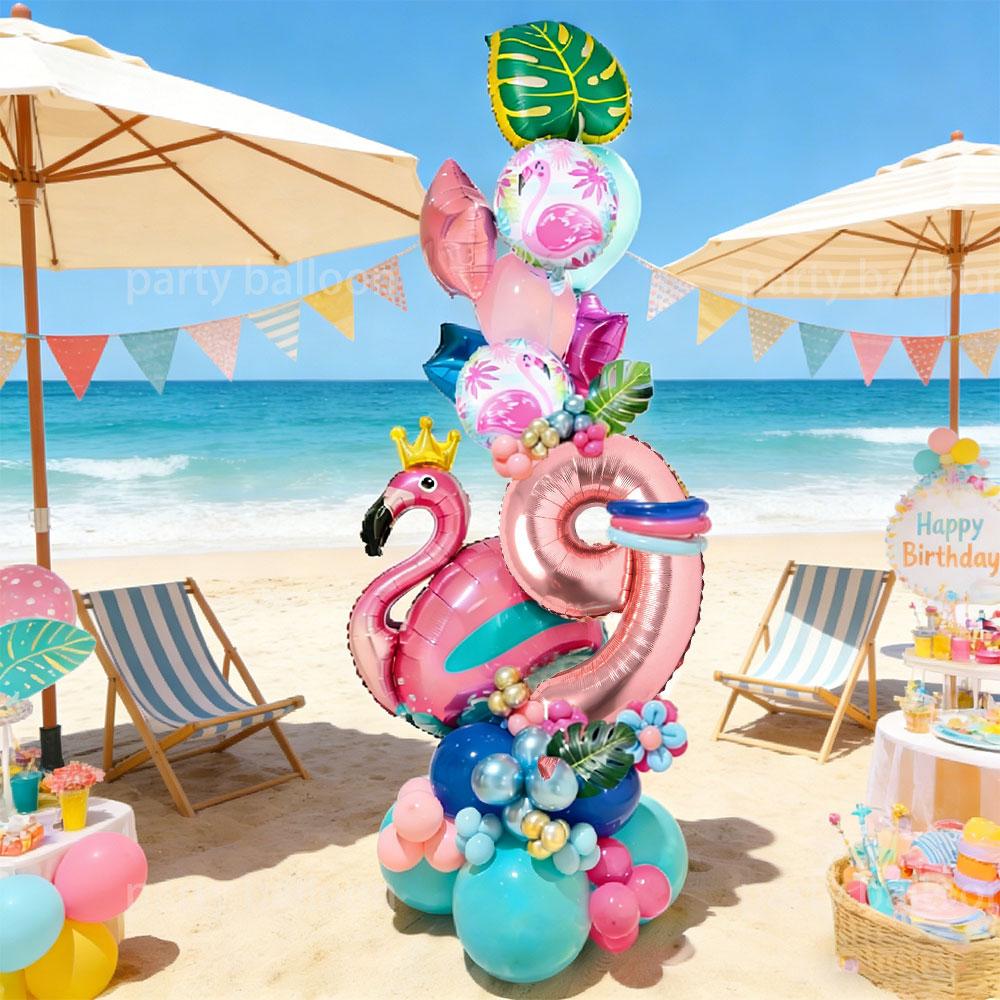 Hawaiian Flamingo Birthday Party Decor Set, Maroon Latex Balloons, Rose Gold Numbers, Outdoor Picnic, Pool Party, Cafe Decoration