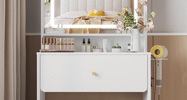 Vabches Make Up Vanity Desk with Mirror and Lights, White/Pink Vanity Table Set with Charger Station,Girls Small Vanity Vabches Make Up Vanity Desk with Mirror and Lights, White/Pink Vanity Table Set with Charger Station,Girls Small Vanity