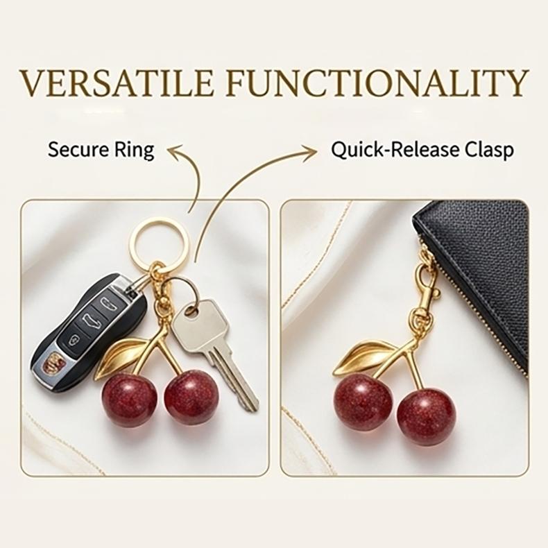 Glitter Cherry Bag Charm Keychain, Cute Red Cherry Handbag Pendant, Aesthetic Key Ring Accessory, Luxury Bag Decor, Perfect Birthday Christmas Valentine's Day Gift for Women Girls, Trendy Phone Charm for Backpack Tote