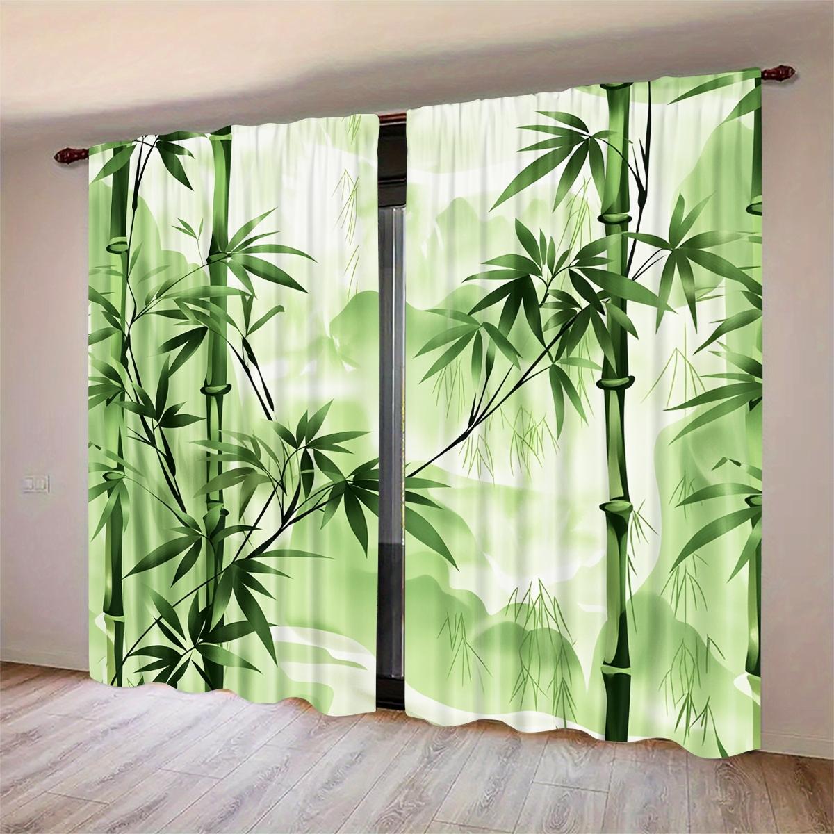 2-Piece Bamboo Forest Digital Print Curtains, Semi-Transparent Polyester Fabric, Rod Pocket Design, Easy Care, Suitable for Living Room & Bedroom, Window Curtain