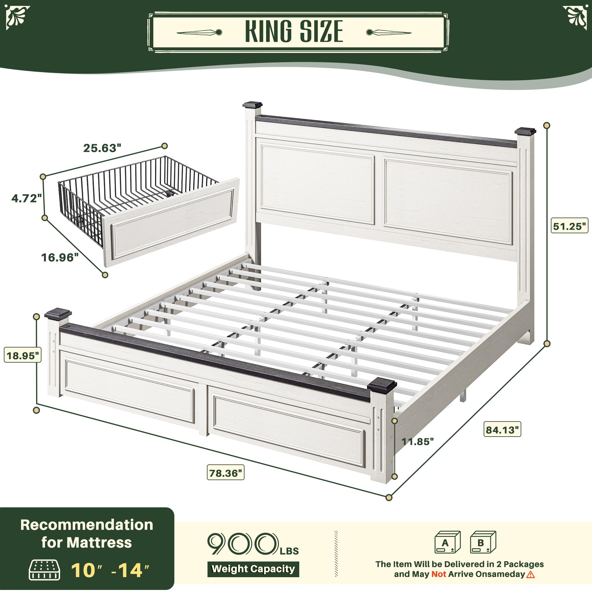 Raybee Wooden Bed Frames for Queen Size, King Bed Frame with 2 Drawers & 51.25" H Tall Headboard,Modern style Solid Wood Bed Frame/Durability& Silent /No Box Spring Required/Easy Assembly/Luxury Bedroom Furniture Design Raybee Wooden Bed Frames for Queen Size, King Bed Frame with 2 Drawers & 51.25" H Tall Headboard,Modern style Solid Wood Bed Frame/Durability& Silent /No Box Spring Required/Easy Assembly/Luxury Bedroom Furniture Design
