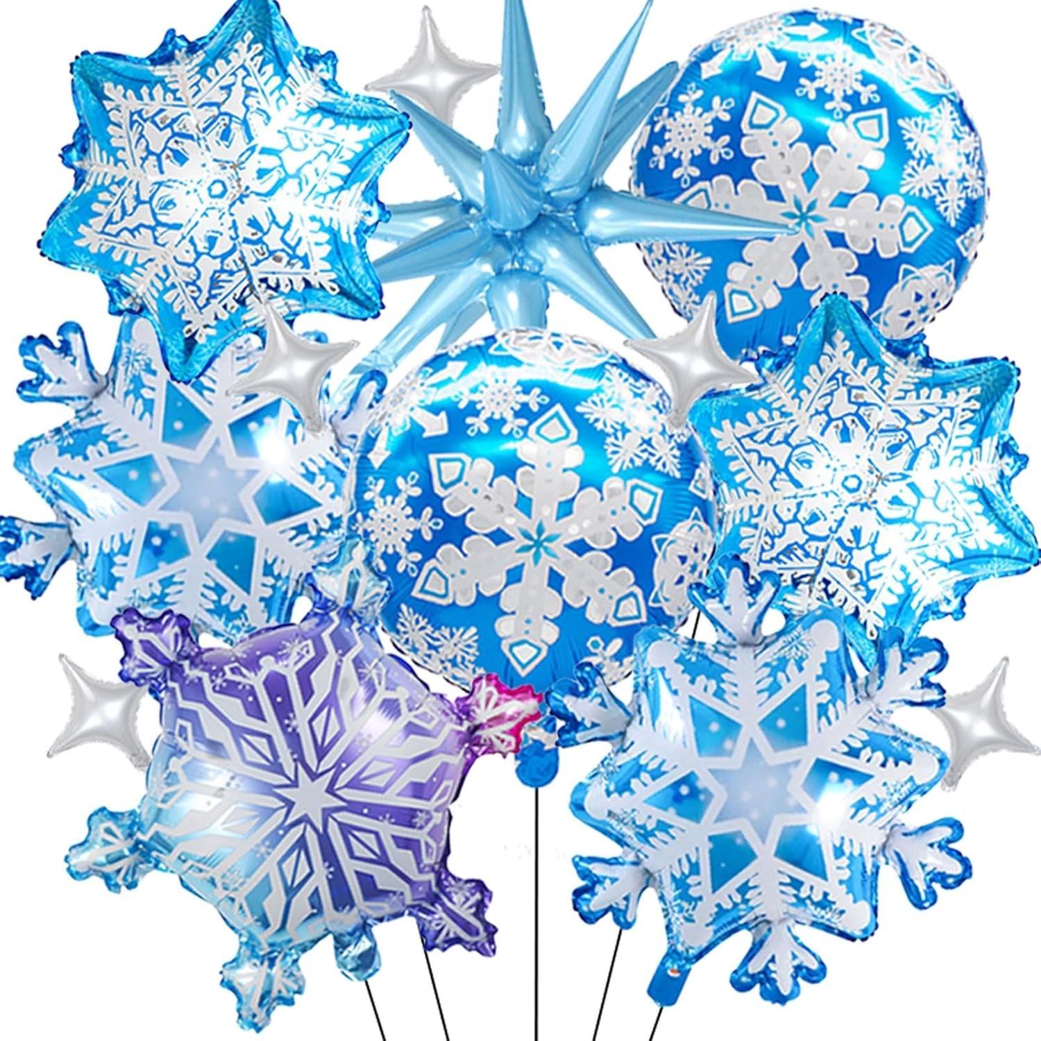 18 Inch Snowflake Aluminum Foil Balloons Party Set, Winter Wonderland Decor, Includes Explosive Stars, Perfect for Kids' Parties, Christmas, Cosplay