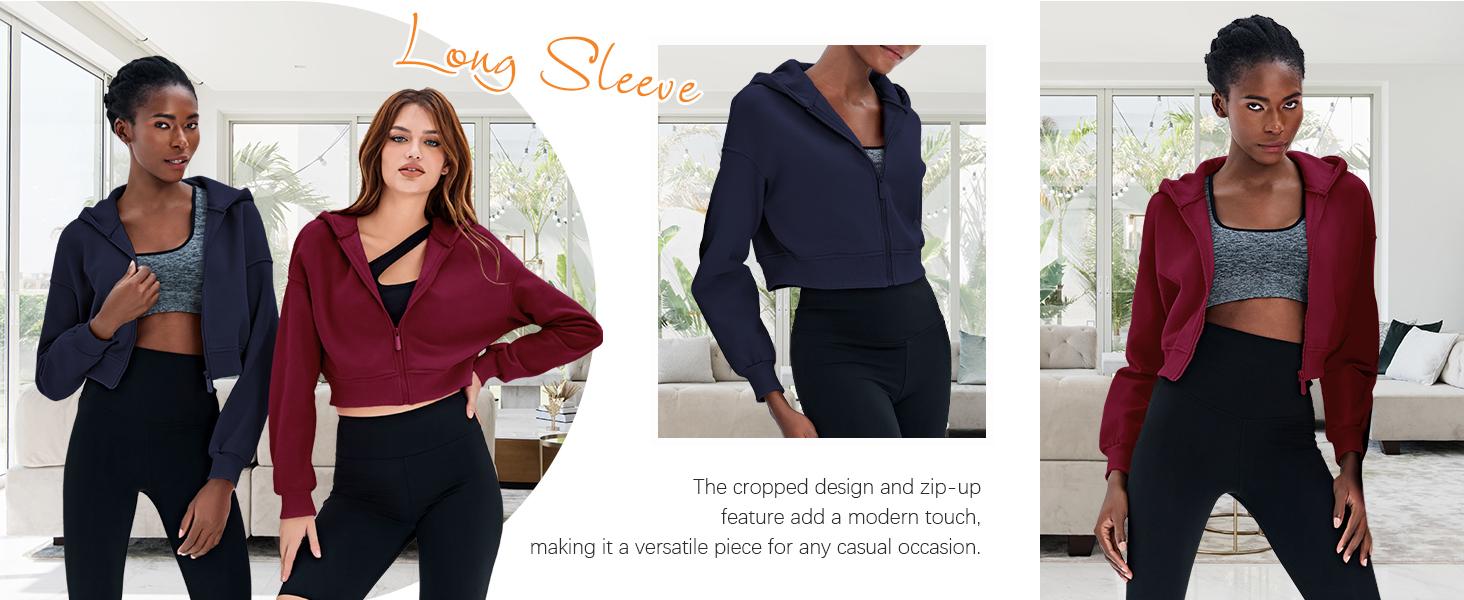 Fisoew Women's Cropped Zip Up Hoodie Sweatshirts Long Sleeve Casual Loose Y2K Pullover Tops Clothes Womenswear comfort hoodies SpringStatements