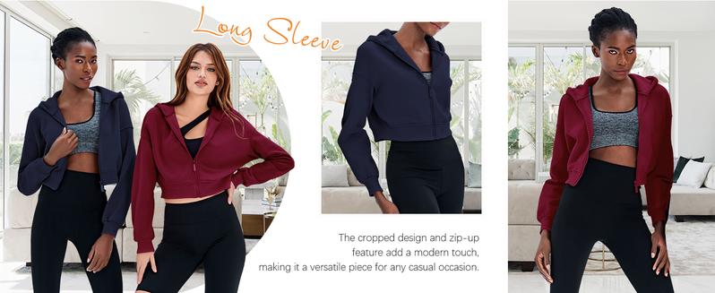 Fisoew Women's Cropped Zip Up Hoodie Sweatshirts Long Sleeve Casual Loose Y2K Pullover Tops Clothes Womenswear comfort hoodies