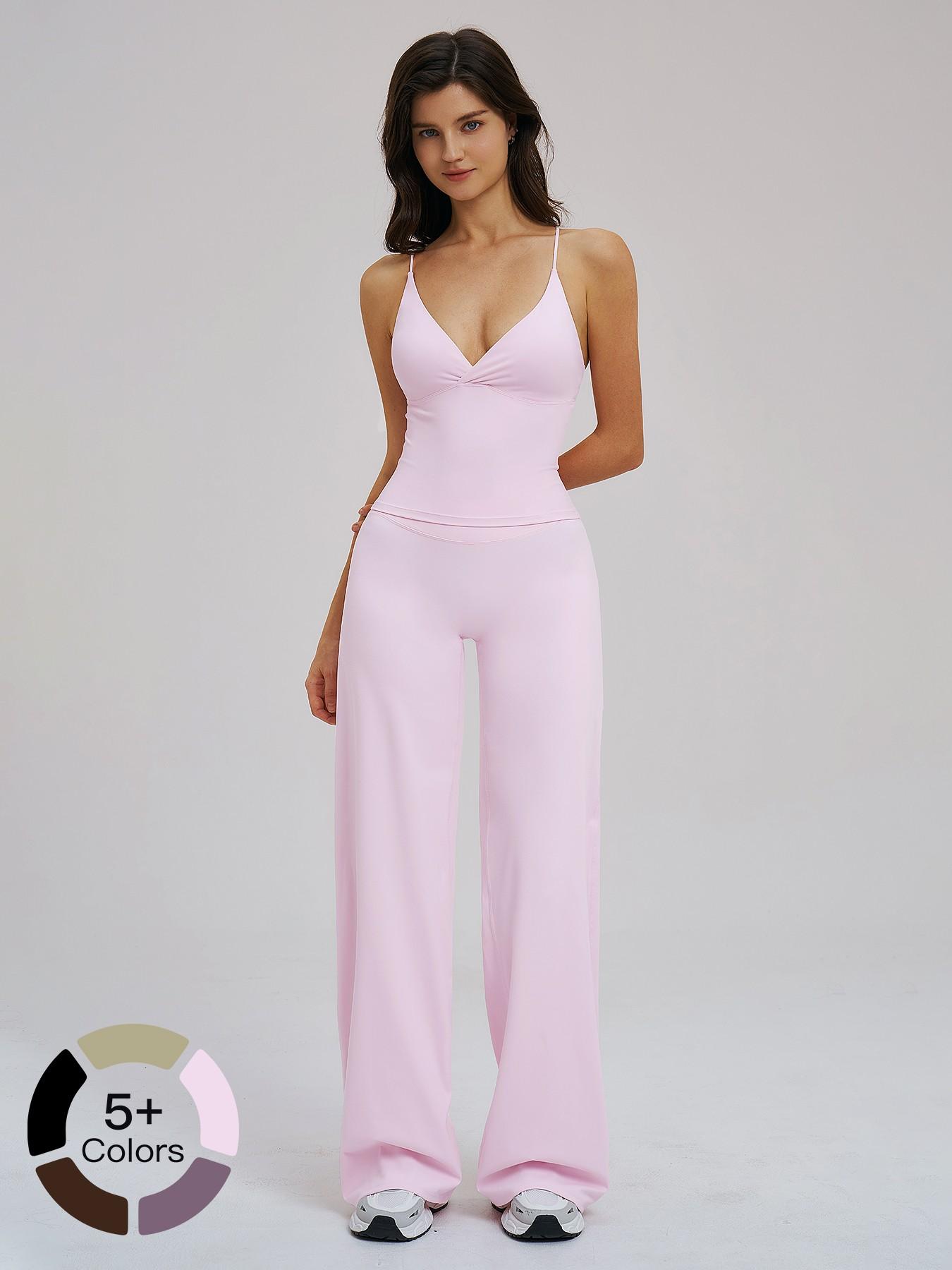 Cross-Border Brushed Sportswear Set, Running Workout Suit, Wide-Leg Backless Casual, Outdoor Cycling Running Yoga Set, Comfortable and Stylish