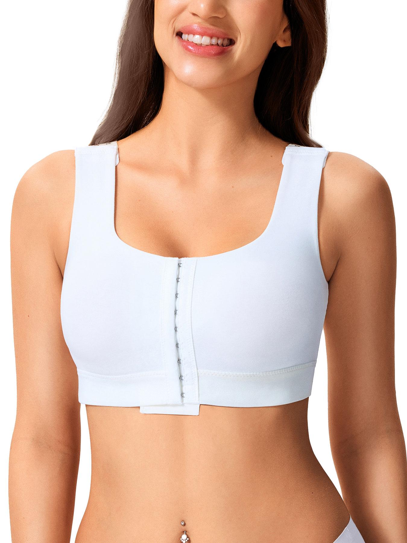 Post-Surgery Bra with Front Closure, Adjustable Straps, Seamless Cup, Soft Bottom Edge, Easy Wear and Remove, Square Neck Design, Medium