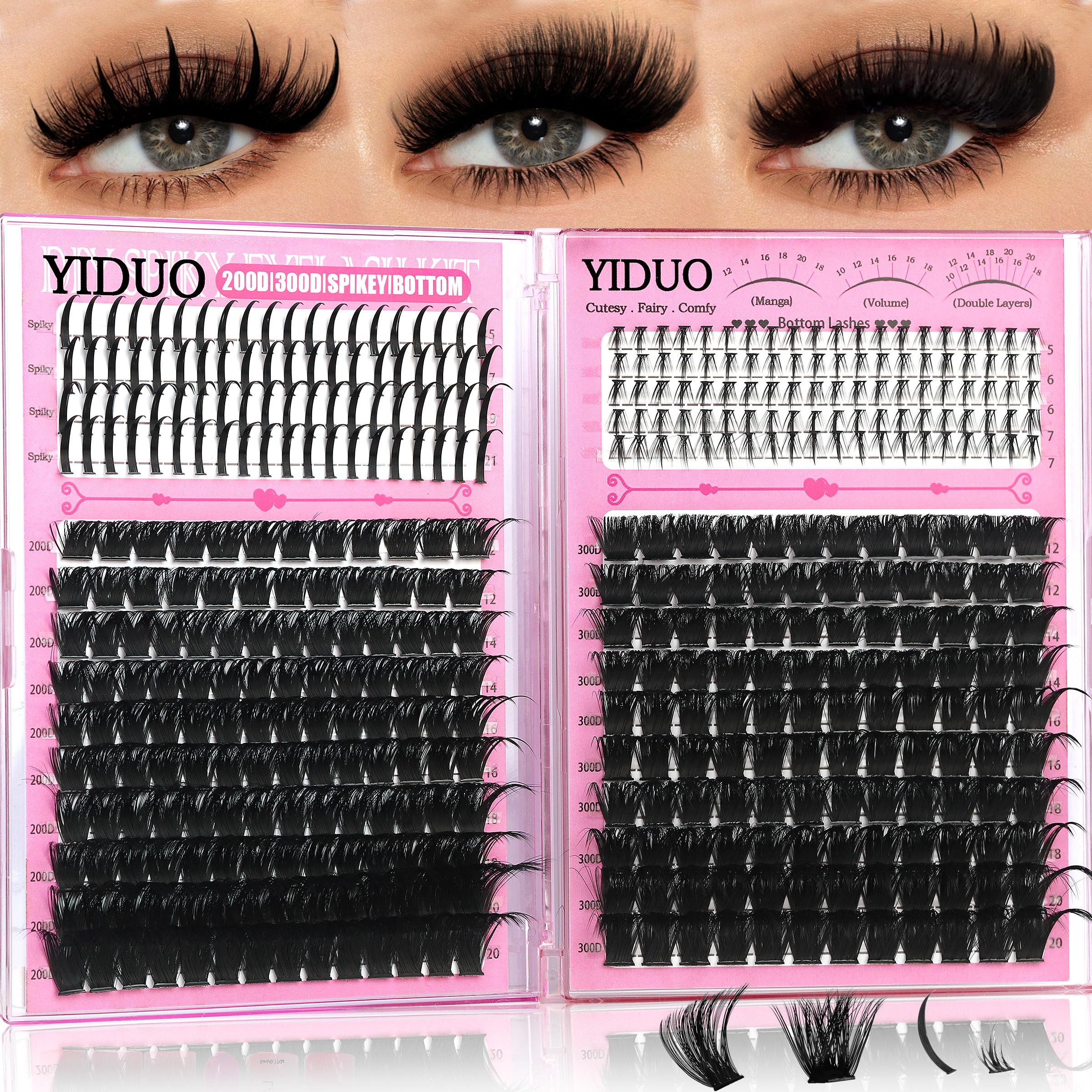 1488pcs Lash Cluster Kit, Individual Eyelash Kit, Home DIY Makeup Eyelash Extensions Set with 10 Styles (50D/60D/80D/100D/Bottom/Spike/Manga/Volume 5–20mm), D-Curl Cluster Eyelash Extension Kit with Lash Bond & Seal, Remover, Tweezers & Brush