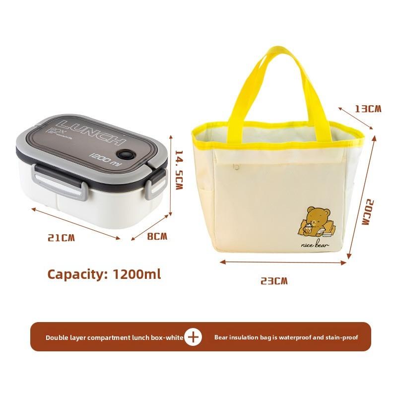 Double Layer Lunch Box with Compartments, Microwave Safe Reusable Plastic Food Container Set, Durable & Dishwasher Friendly, Ideal for School Work Use
