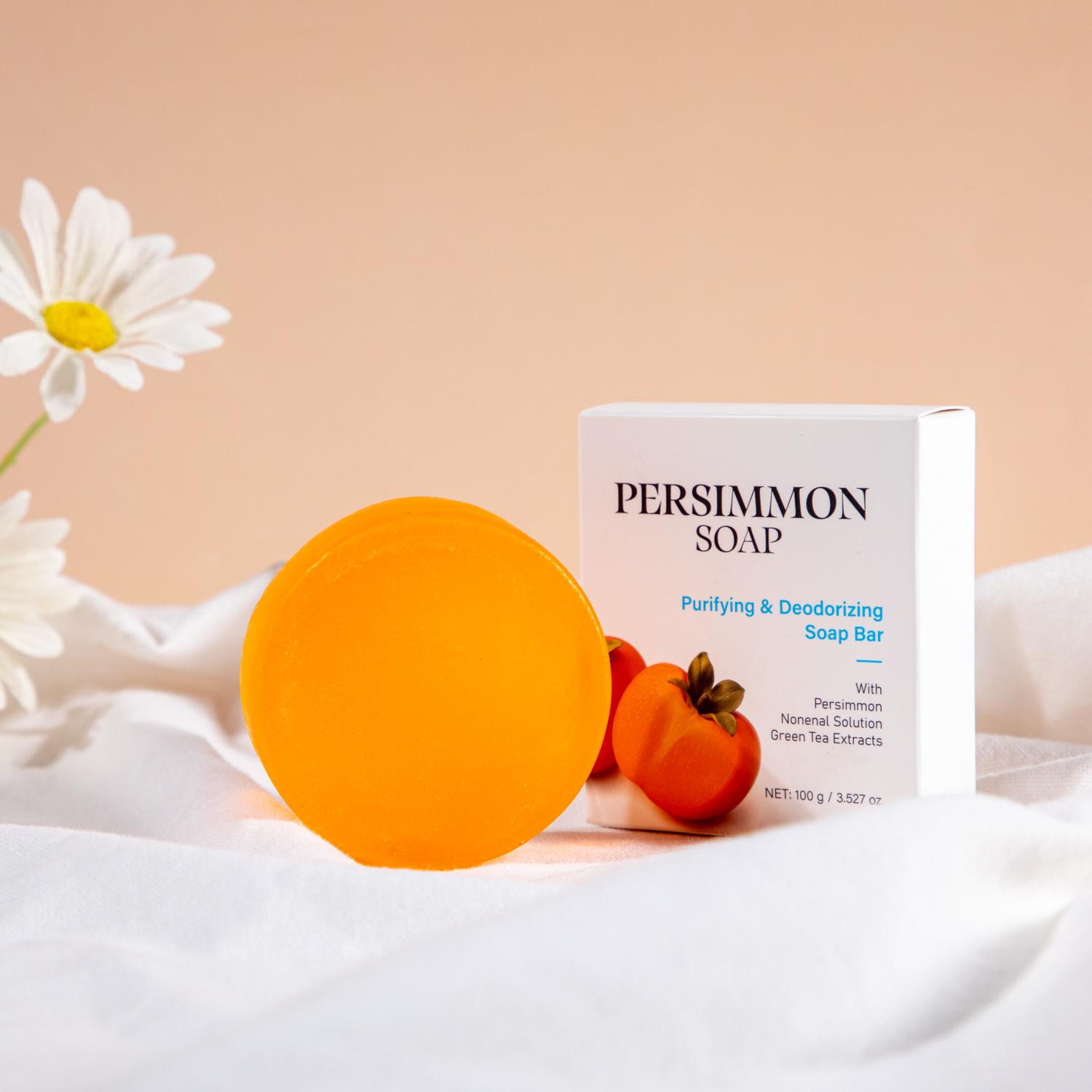 Persimmon Soap Bar - Deodorizing Soap - Purifying Soap - Nonenal Solution - Japanese Persimmon and Green Tea Extract - For Men and Women - Gentle on All Skin Types - Natural Body Odor Soap