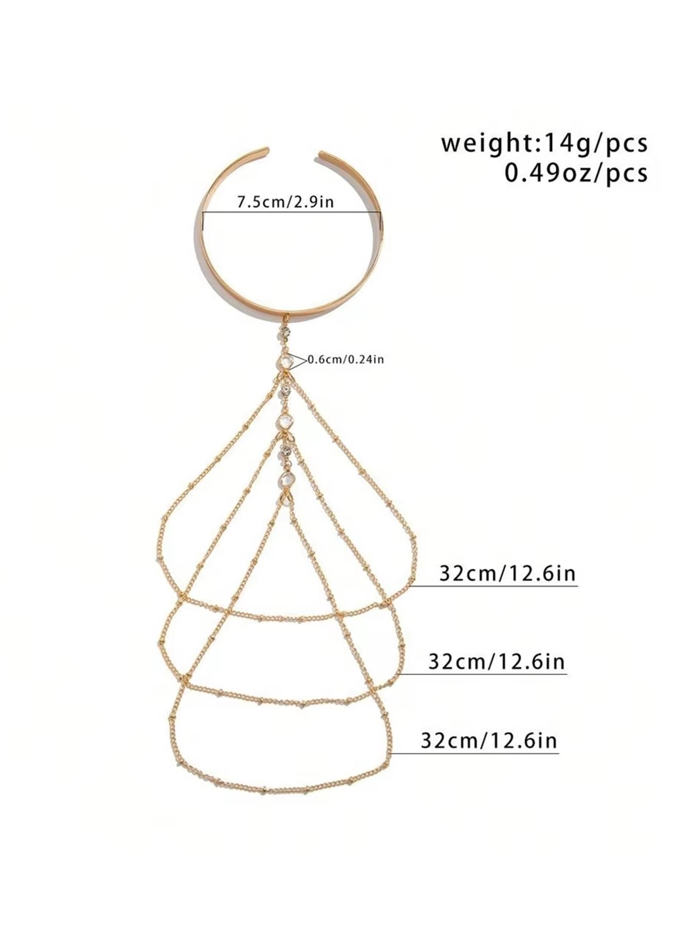 Chic & Sexy Multi-Layer Rhinestone Chain Tassel Upper Arm Bracelet / Armband — Women's Accessory; Simple Crystal Bead Tassel Upper Arm Chain / Bikini Arm Ring — Adjustable Open Rhinestone Bangle for Summer Beachwear