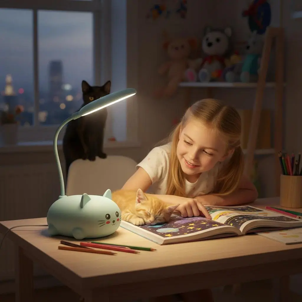 Cat Night Light Reading Children Table Flexible Book Rechargeable Mini Lamp Foldable Led Cute Creative Wireless Bedside