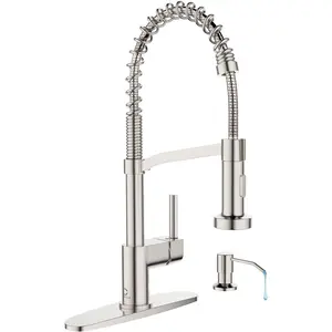 Faucet Soap Dispenser,Faucet for Kitchen Sink, Kitchen Sink Faucets with Pull Down Sprayer and Dual Function Spray Head,RV Sink Faucet with Deck Plate,Nickel Brushed