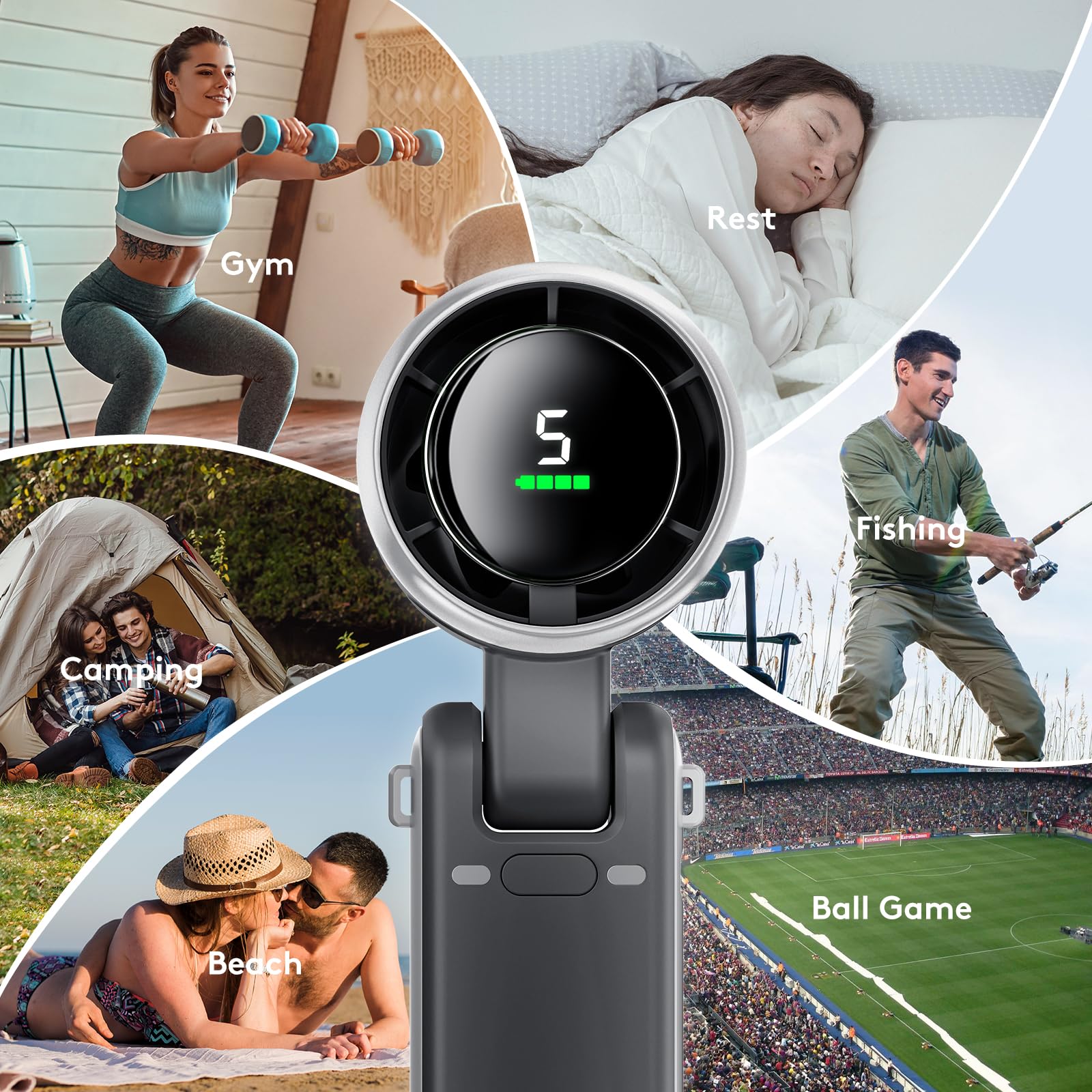 Turbo Mini Portable Fan, 10000mAh Rechargeable Battery Operated with LED Display, 180 Foldable 3 in 1 Personal Small Fan with 5 Speeds for Travel/Outdoor/Home