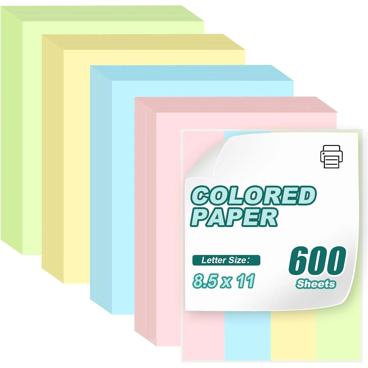 600 Sheets Colored Copy Paper 8.5" x 11", 80GSM Thick Colored Printer Paper