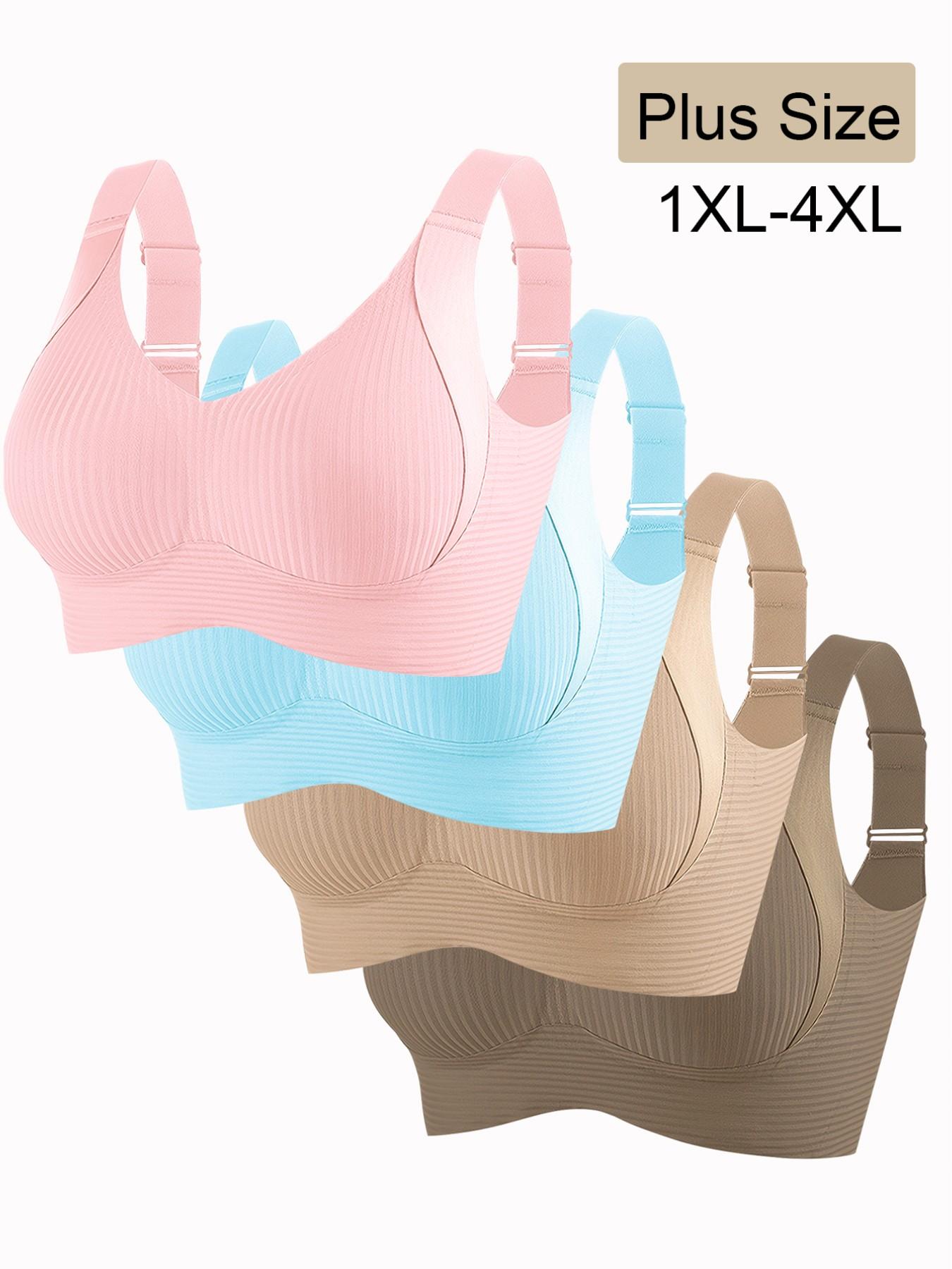 Women's 4-Pack Plus Size Seamless Backless Bras, No Underwire Wide Shoulder Straps, Sizes 1xl-4xl, Daily Wear, Maximum Comfort and Support